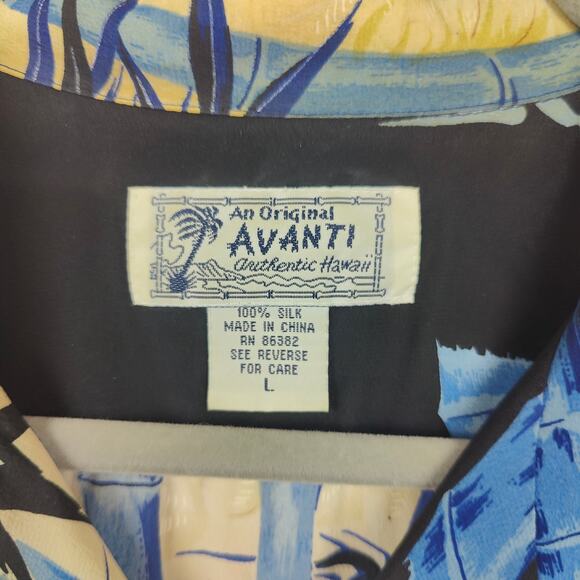 Vintage Avanti Silk Hawaiian Shirt Mens Large Tiger Bamboo AOP Print Floral‎ - Picture 7 of 8
